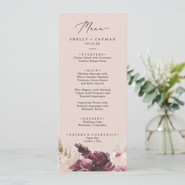 Boho Pampas Grass | Menu Janto Peach Wedding (Em pé/Frente)