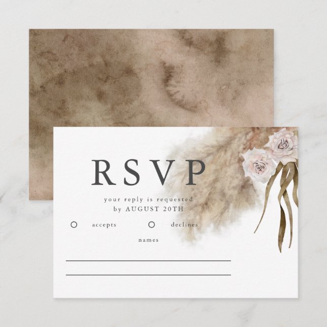 Boho Pampas Grass Watercolor Casamento RSVP (Frente/Verso)