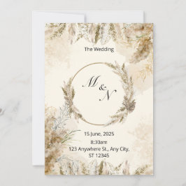 Boho Pampas Grass Watercolor Convite