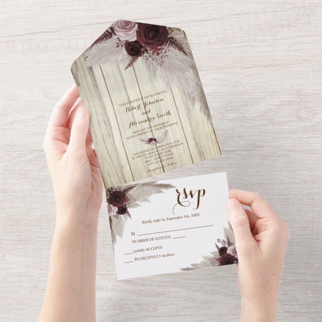 Boho Pampas Grass Weding e RSVP Resposta (Aba destacável)