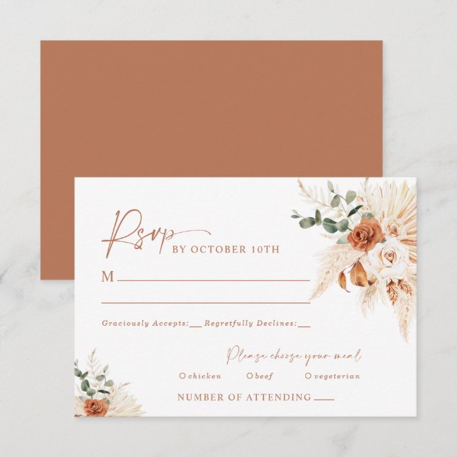 Boho Pampas Terracotta Casamento RSVP Card LEYLA (Frente/Verso)