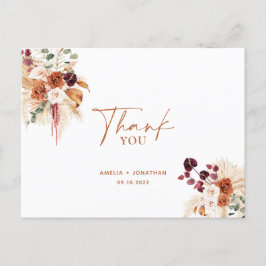 Boho Pampas Terracotta Obrigado Cartão Postal