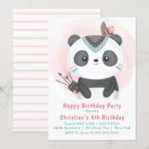 Boho Panda Bear 4º Aniversário Convites