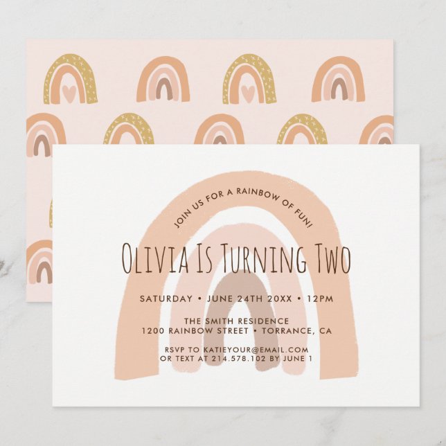 Boho Pastel Rainbow Segundo Convite De Aniversário (Frente/Verso)