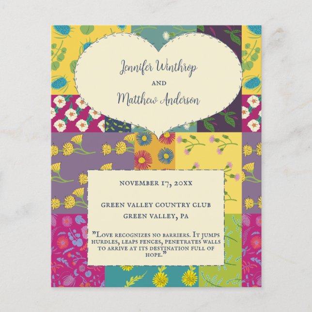 Boho Patchwork Quilt Maximalist Wedding Program (Frente)