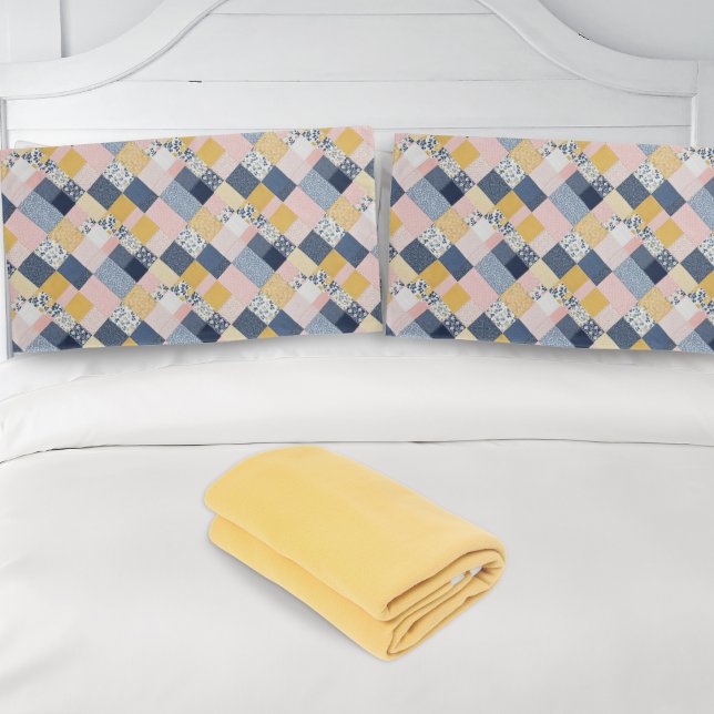 Boho Patchwork Retro Russo Country Farmhouse (Pillowcases with a retro patchwork-effect print, for a rustic country farmhouse look)