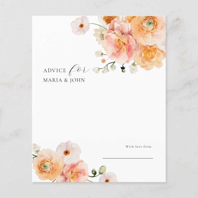 Boho Peach & Blush Floral Wedding Advice Card (Frente)