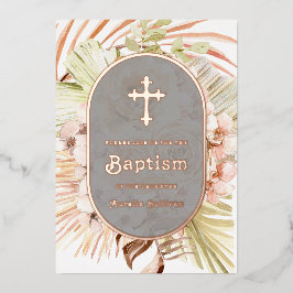 Boho Peach Buquê Floral Folha de Batismo Convite