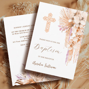 Boho Peach Lilac Baptism Convite