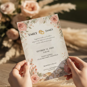 Boho Peony Rosa Floral Casamento Convite