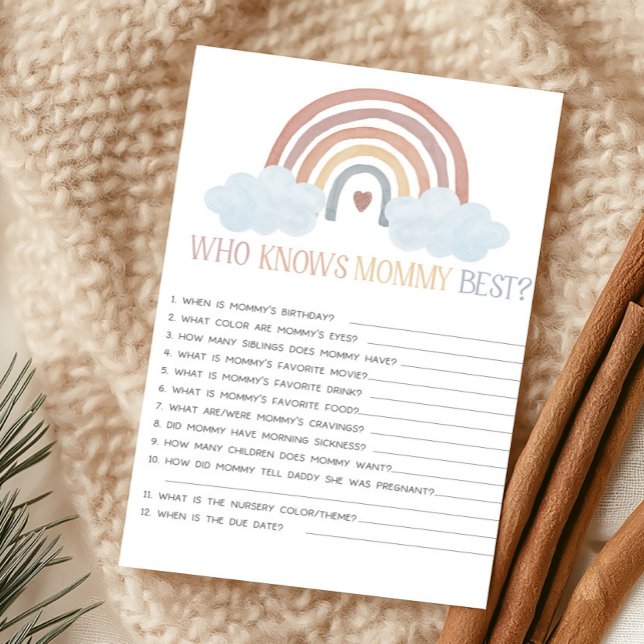 Boho Pequeno Raio de Sol Que Conhece Melhor a Mamã (Boho Rainbow Baby Shower Who Knows Mommy Best Game)