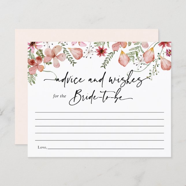 Boho Pink Advice e Desejos para Bride Card (Frente/Verso)