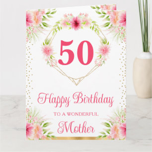 Boho Pink Flores Mãe Cartão de Aniversário