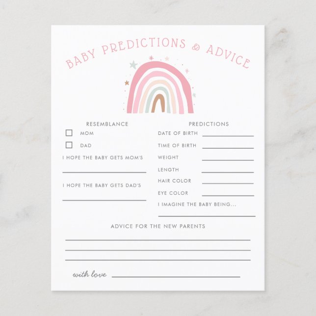 Boho Pink Rainbow Baby Predictions & Advice Card (Frente)