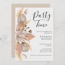 Boho Pompas Grass Convite De Aniversário Para Qual