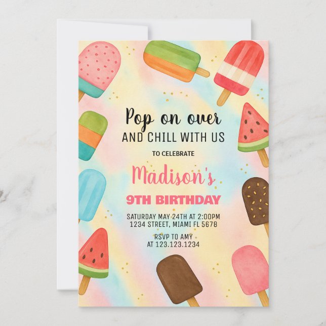 Boho Popsicle Convite de Aniversário (Frente)