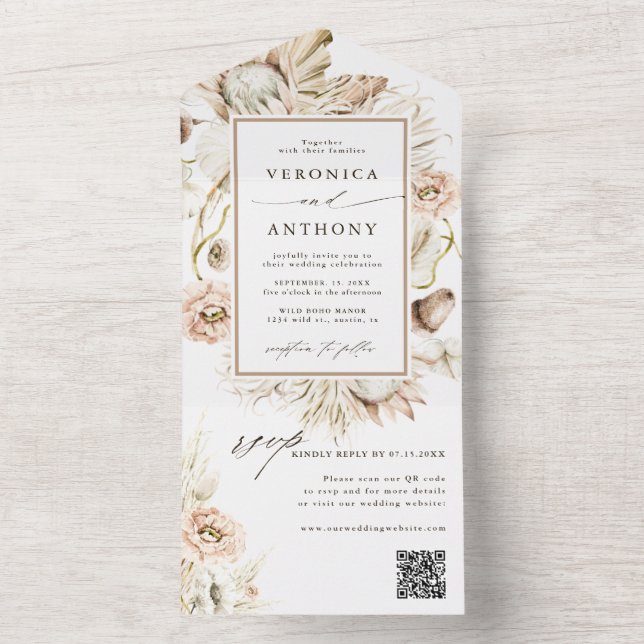 Boho Protea Pampas Grass Casamento Código QR (Interno)