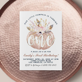 Boho Pumpkin Primeiro Convite de Aniversário