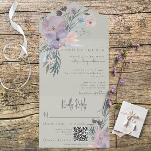 Boho Puro Rosa e Azul Sage Floral Verde Código QR