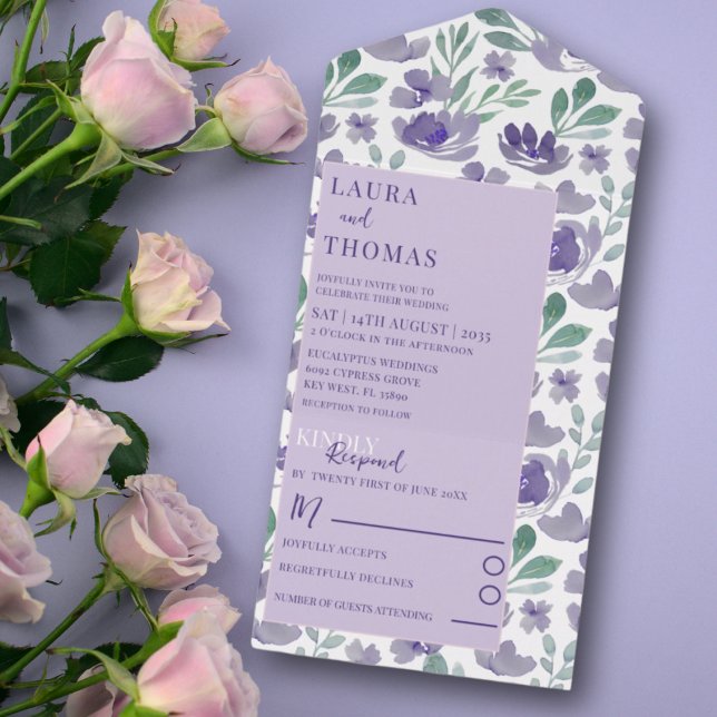Boho Purple Watercolor Floral Pattern Casamento (Criador carregado)