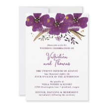 Boho Purple Watercolor Flowers Convite De Casament