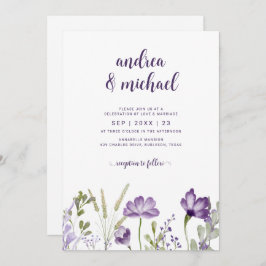 Boho Purple Wildflower Grass Convites Para Casamen