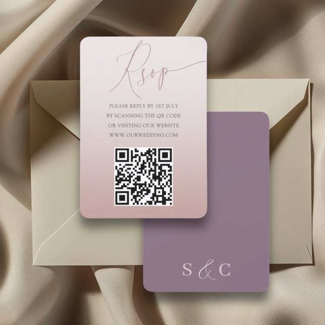 Boho QR Code Rosa Dourado Casamento RSVP Simples (Criador carregado)