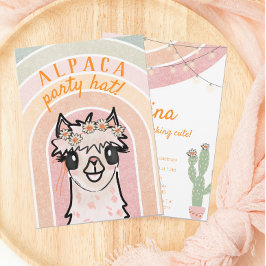Boho Rainbow Alpaca Cactus Convite Aniversário