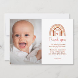 Boho Rainbow Aniversário Foto de Obrigado Convite