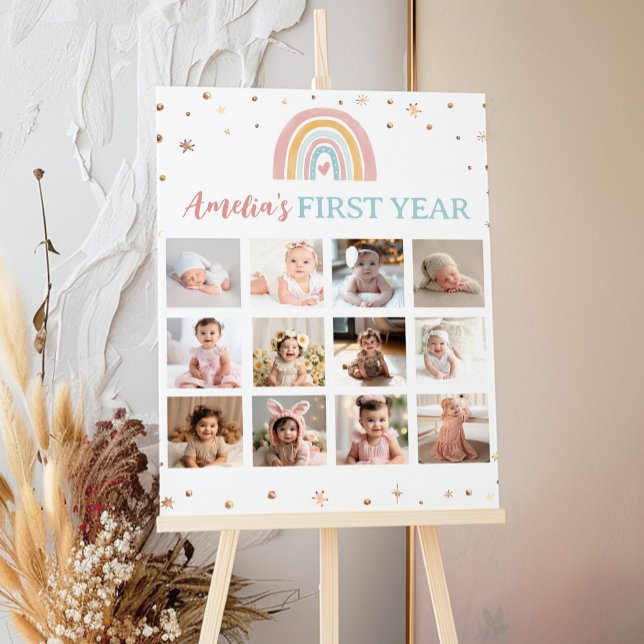 Boho Rainbow Birthday Foto Milestone Poster (Criador carregado)