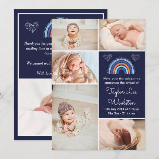 Boho Rainbow Boy Marinho Blue Birth Anúncio