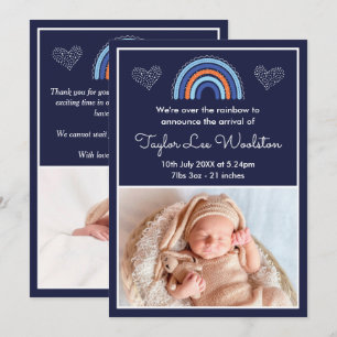 Boho Rainbow Boy Marinho Blue Birth Anúncio