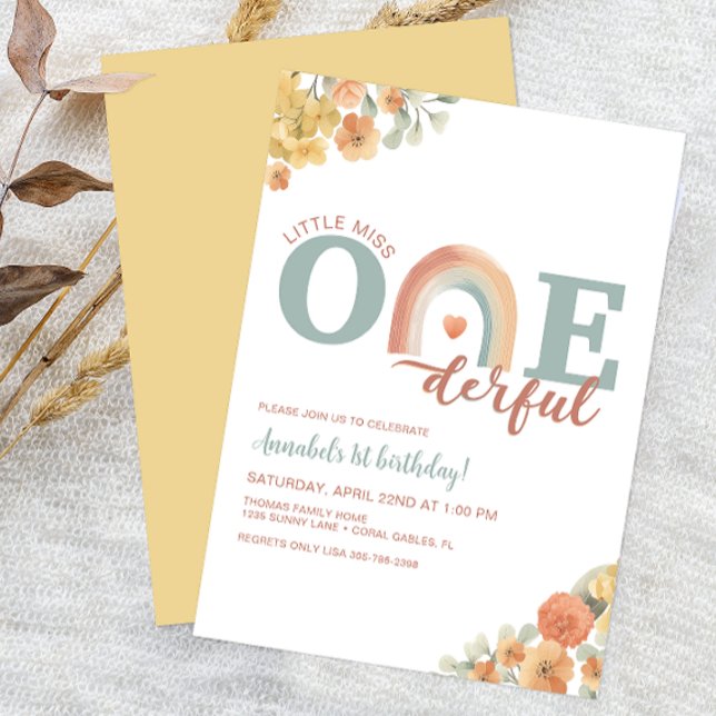 Boho Rainbow Convite de Aniversário Maravilhoso -  (Little Miss Onederful Birthday Invitation)