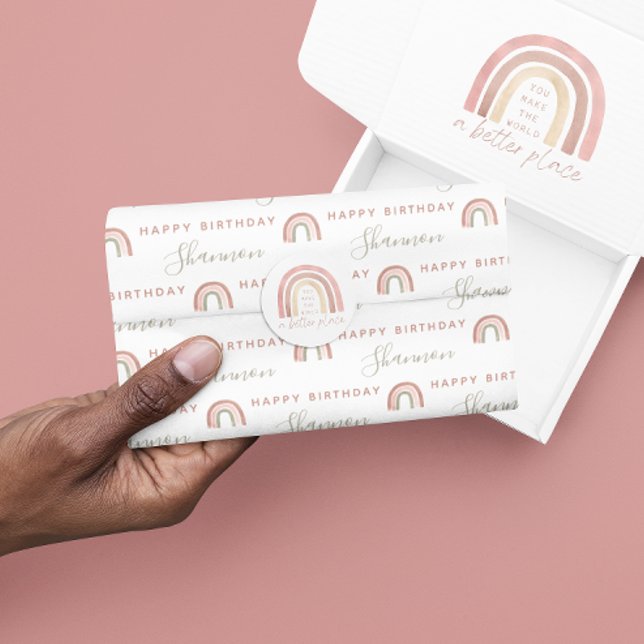 Boho Rainbow - Papel Tecido de Aniversário (Celebrate a special birthday with this personalized boho rainbow tissue paper! )