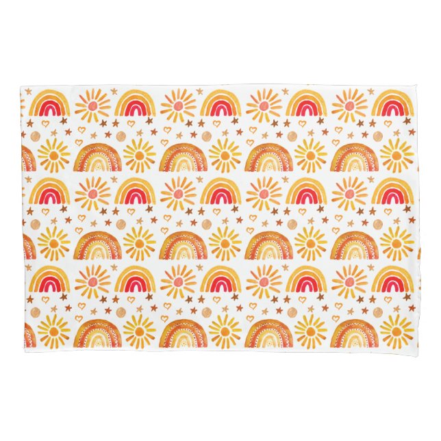 Boho Rainbow Sun Stars Watercolor — Padrão Laranja (Frente)