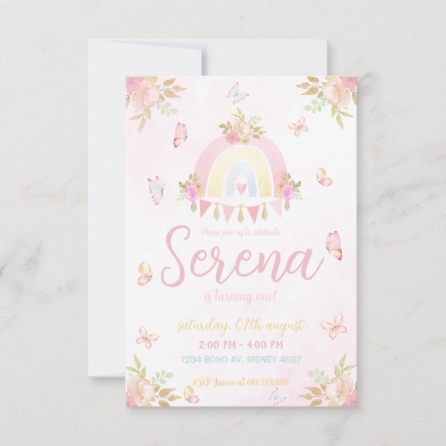Boho Rainbow Watercolor Invitation (Frente)