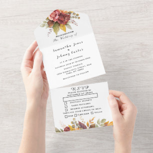 Boho Red Burgundy Script Floral Casamento Elegante