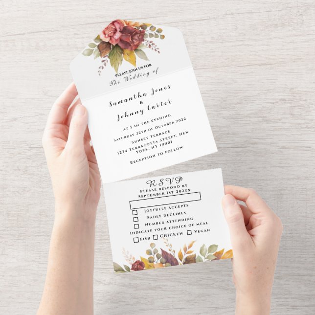 Boho Red Burgundy Script Floral Casamento Elegante (Aba destacável)