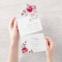 Boho Red Pink Rose Flowers Watercolor Casamento