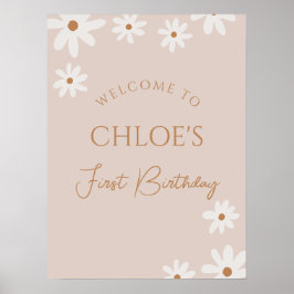 Boho Retro Brown Daisy Birthday Poster de Boho