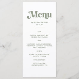 Boho Retro Sage Green Wedding Drinks Menu