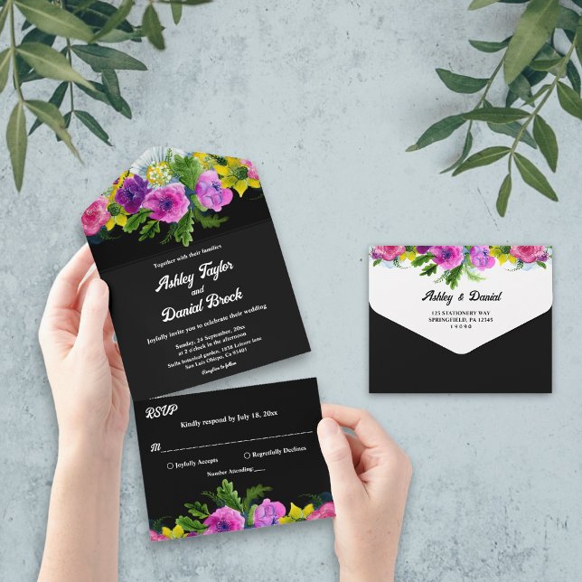 Boho Romântico Flores Negras Casamento Floral (Criador carregado)