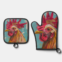 Boho Rooster Oven Mitt e Hot Pad Set
