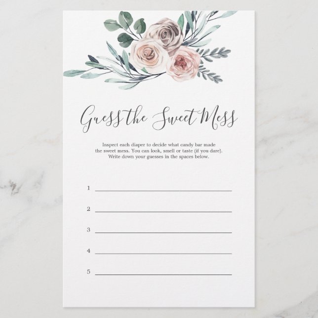 Boho Rosa Chá de fraldas Adivinha A Doce Mess (Frente)