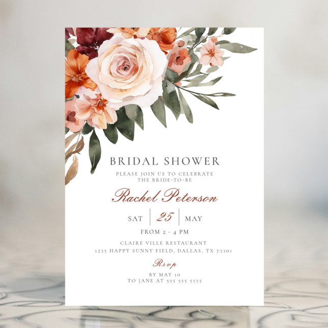 Boho Rosa Floral Greenery Chá de panela Convite (Criador carregado)