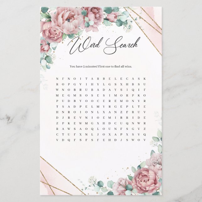 Boho rosa gold eucalyptus greenery Word Search (Frente)