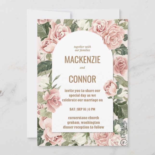 Boho rosa pink empoeirado - convite para casamento (Frente)