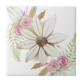 Boho Rosa Verde Branco Marrom Floral Decorativo