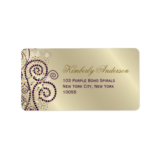 Boho roxo espirala etiqueta de endereço do