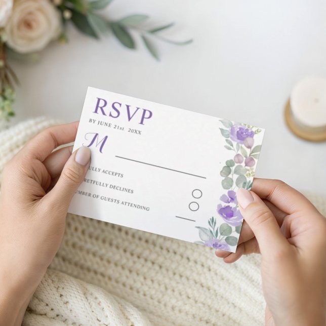 Boho Roxo Floral Eucalipto Casamento RSVP (Criador carregado)